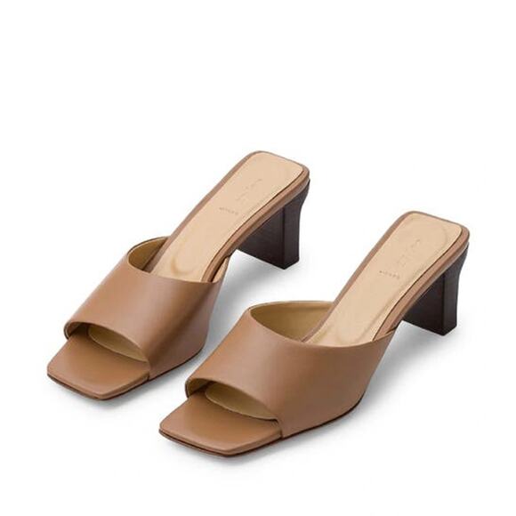 Aedye Katti Mules Hazelnut Brown Leather Heeled Sandals Womens Size 39 / US 8 - Picture 1 of 15